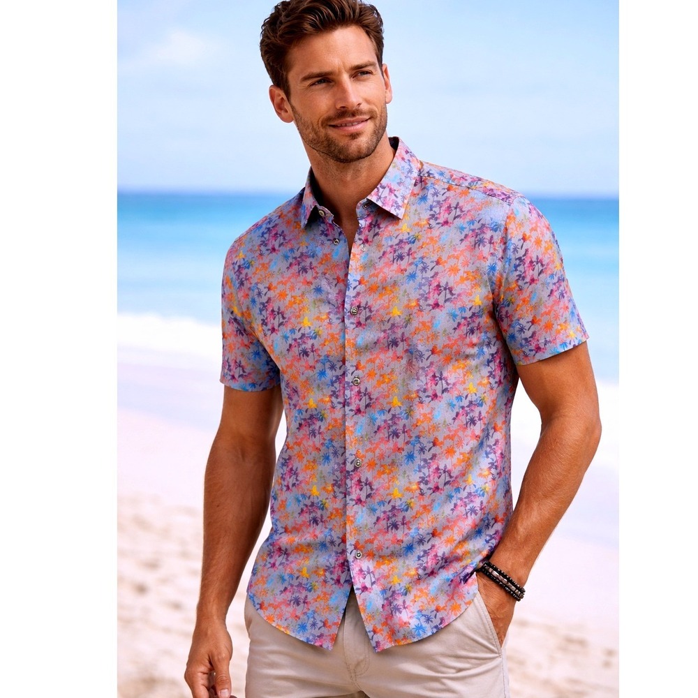 Visconti Tropical Palm Print Shirt Mens M Colorful Resort Vacation Button Up